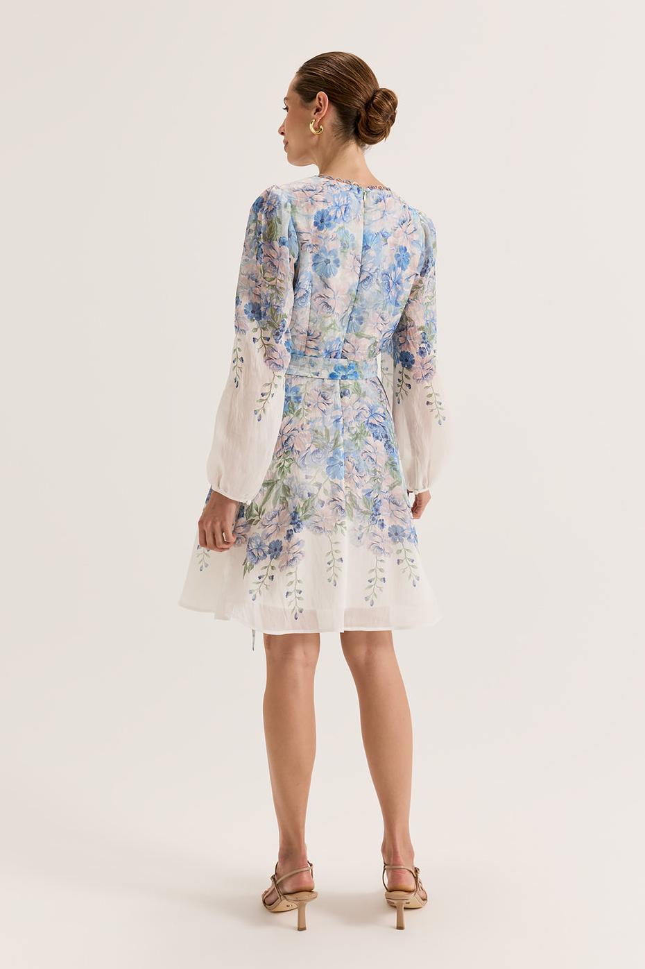 Floral Single Breasted Lace-Up Mini Dress