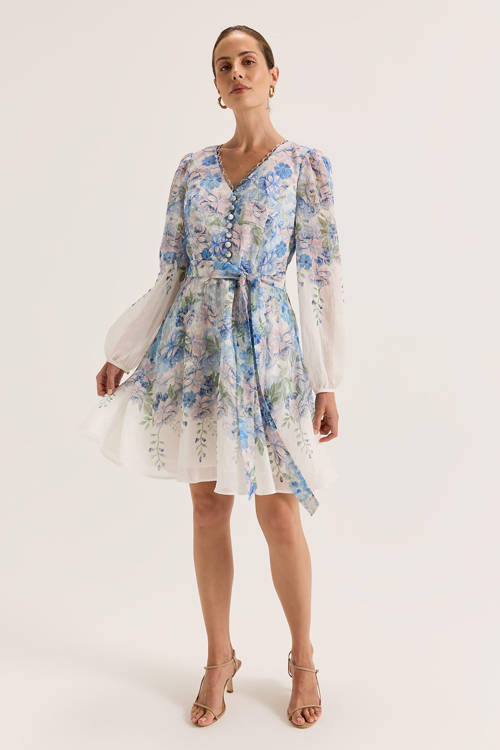 Floral Single Breasted Lace-Up Mini Dress