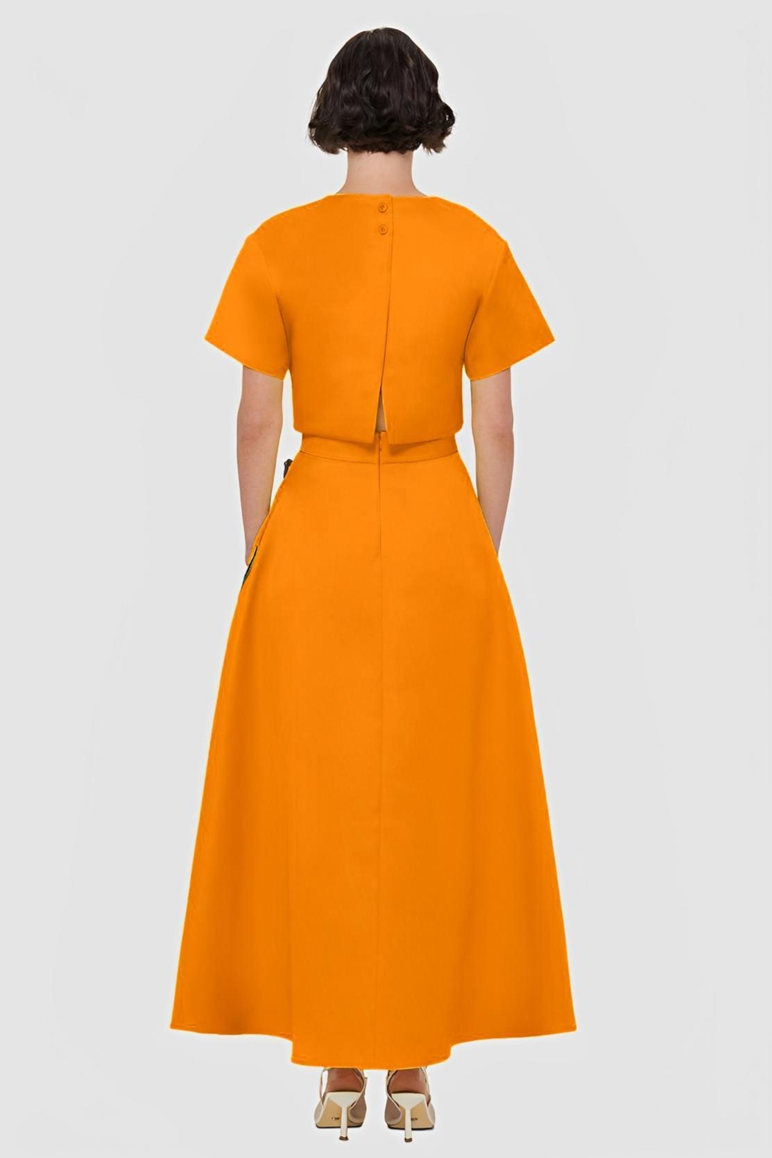 Appliquéd Round Neck Top & High Waist Skirt Set