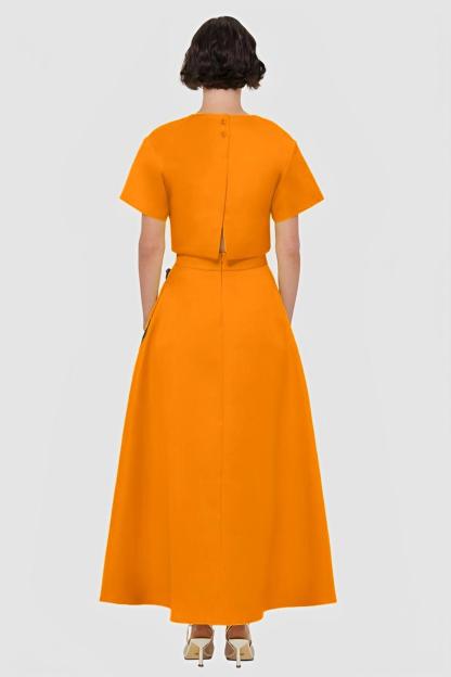 Appliquéd Round Neck Top & High Waist Skirt Set