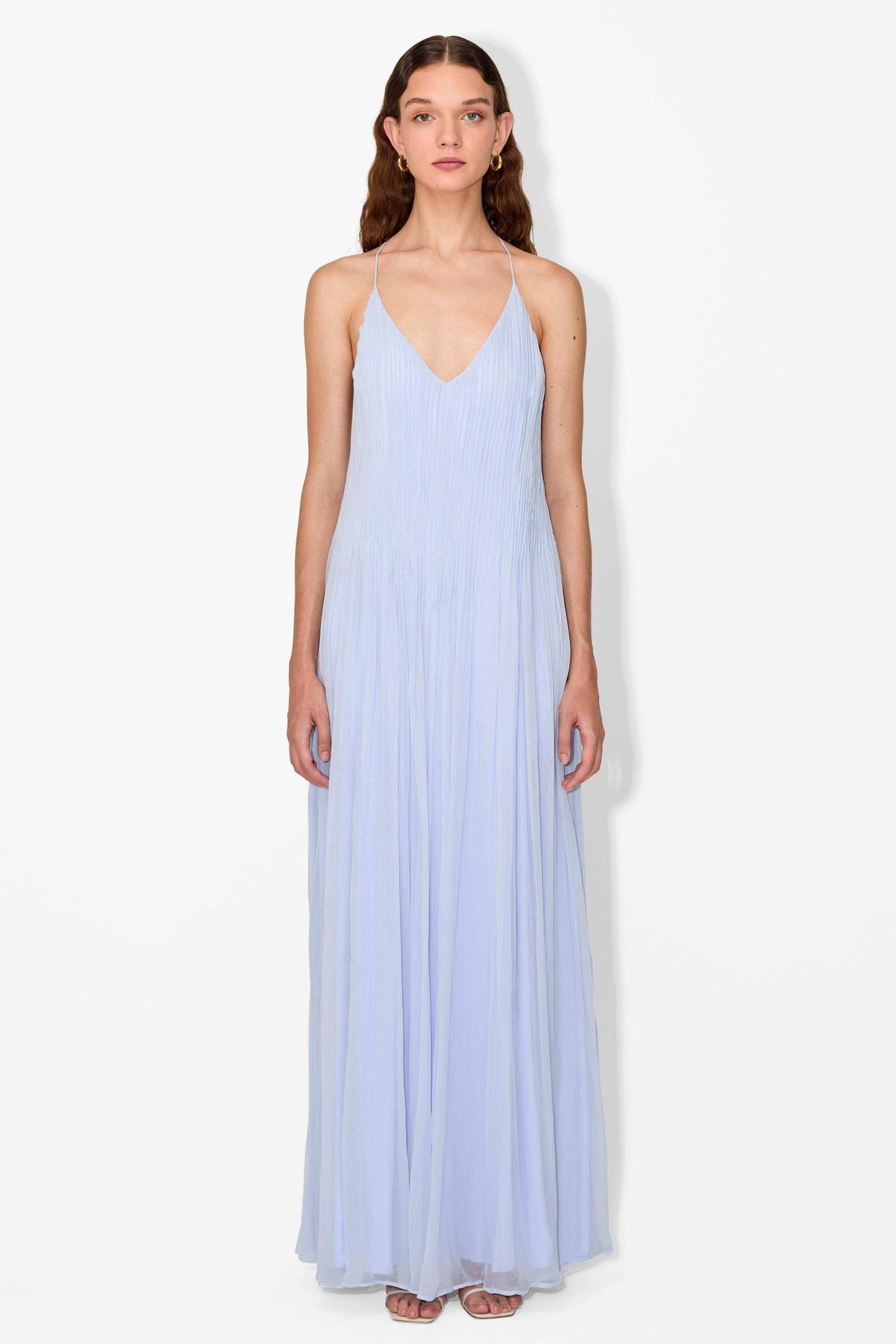 Solid Pleated Backless Midi Dress