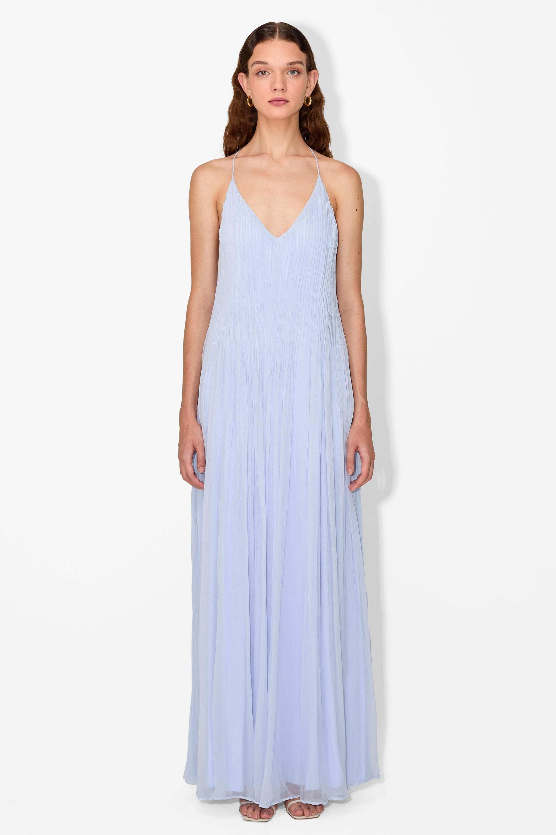 Solid Pleated Backless Midi Dress