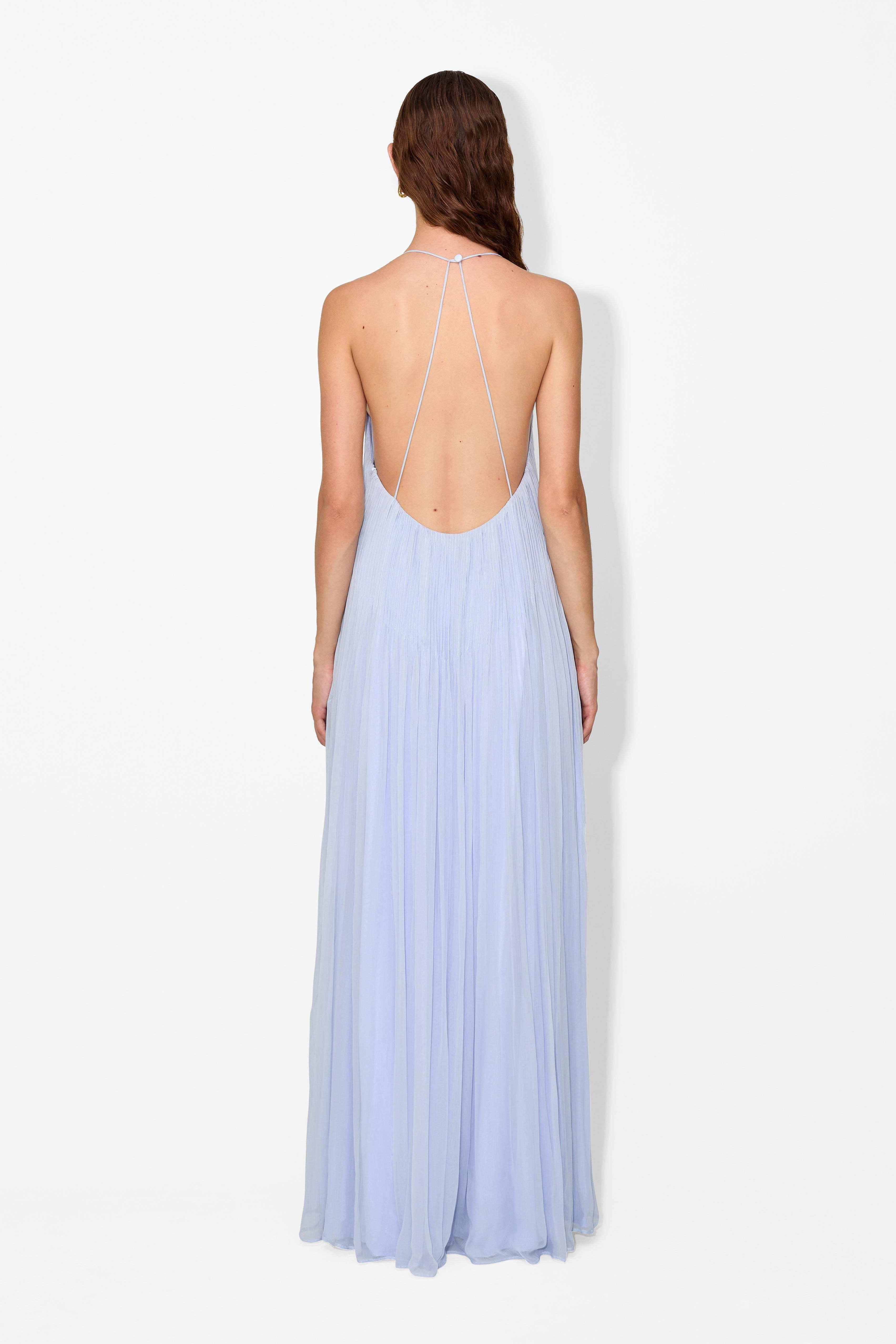 Solid Pleated Backless Midi Dress