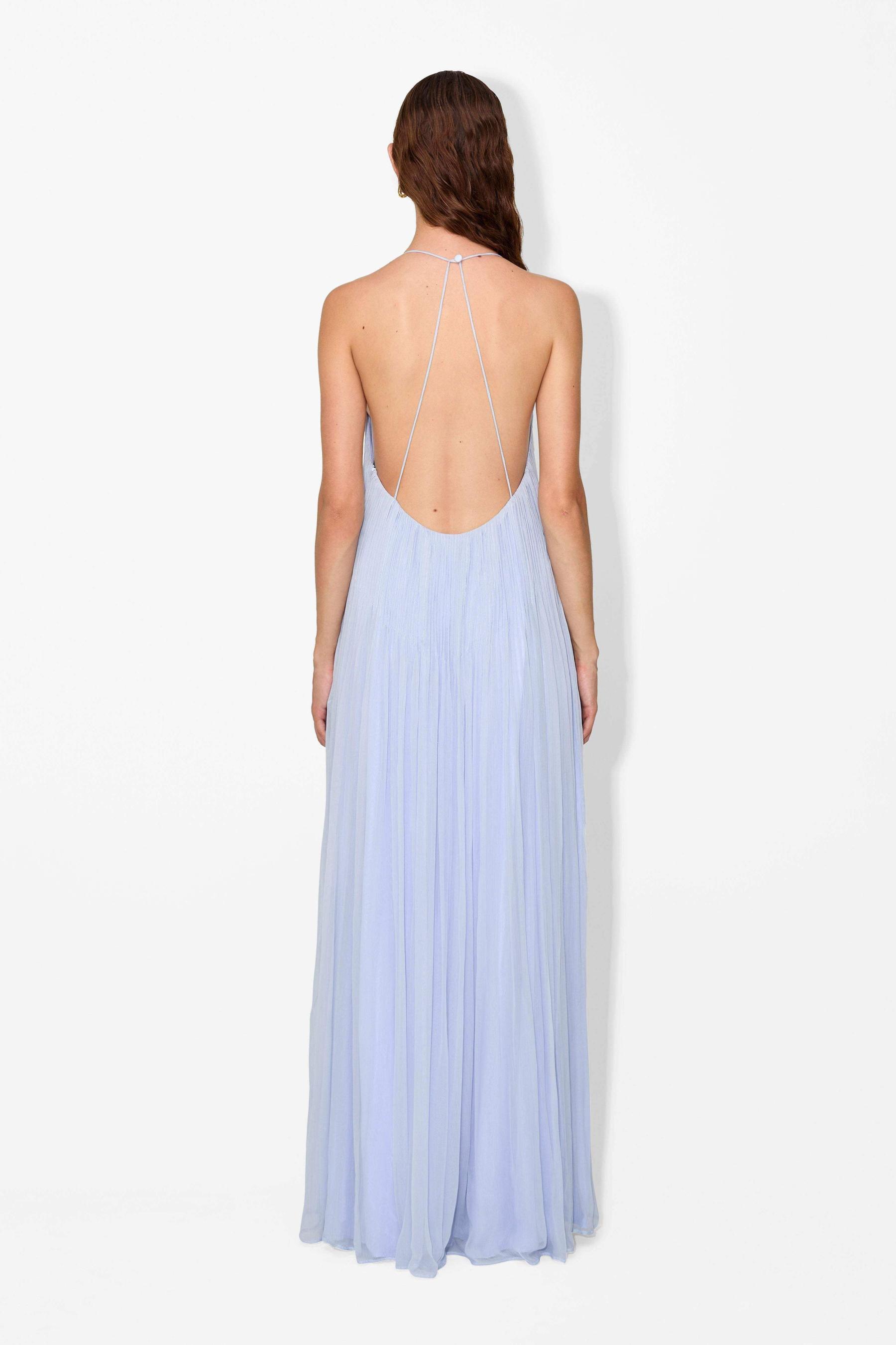 Solid Pleated Backless Midi Dress