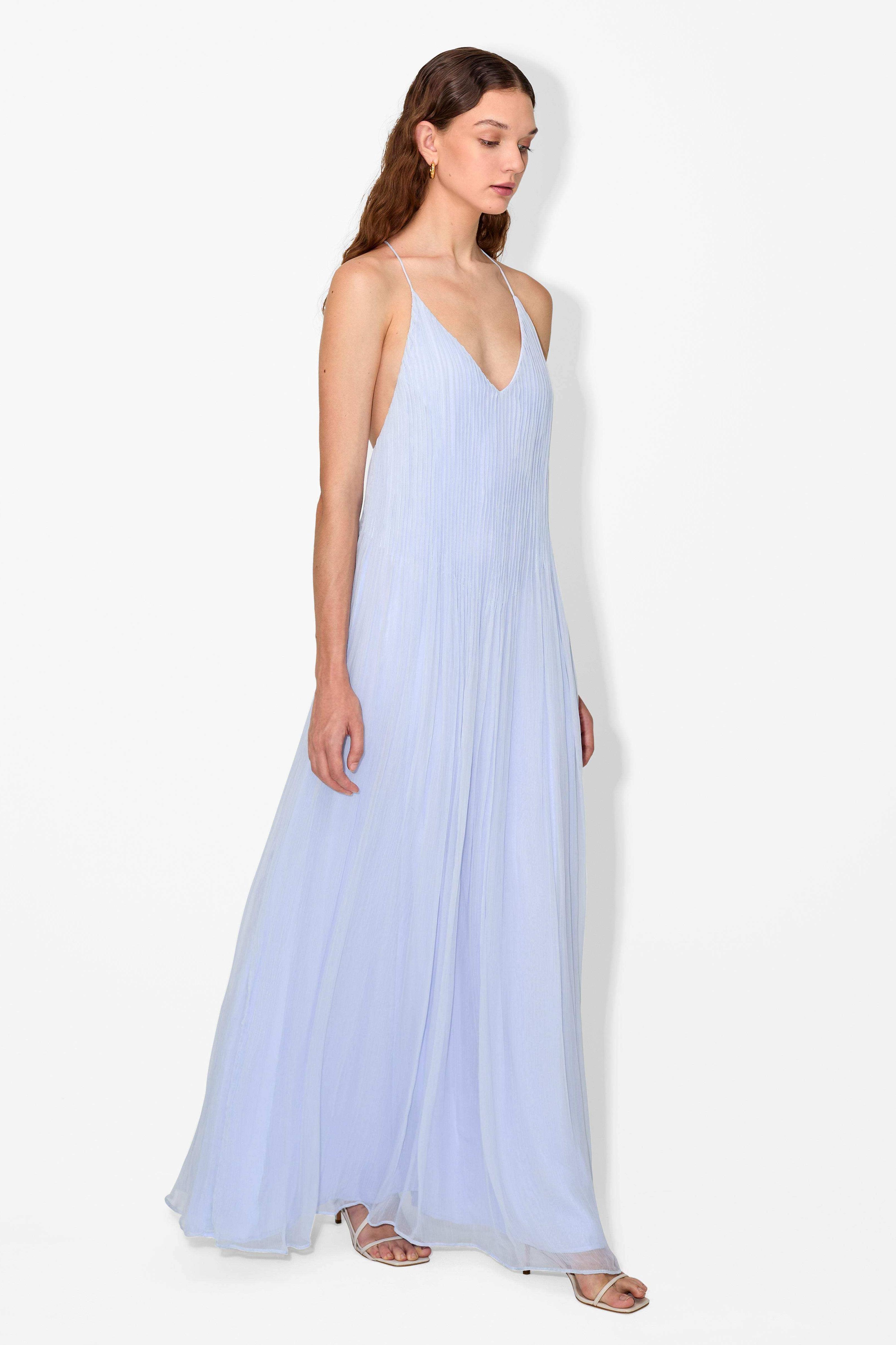 Solid Pleated Backless Midi Dress