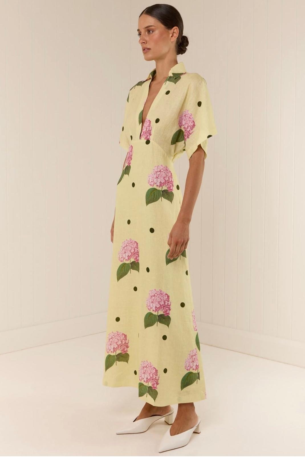 Floral Polka Dot V-Neck Midi Dress