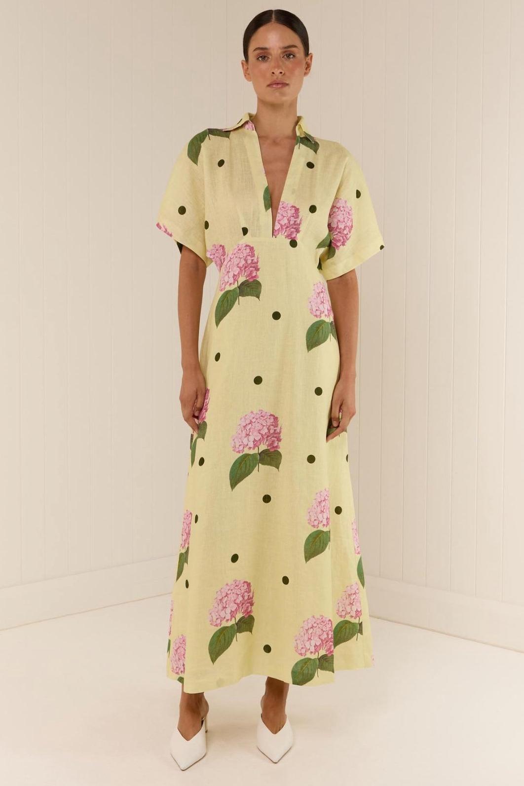 Floral Polka Dot V-Neck Midi Dress