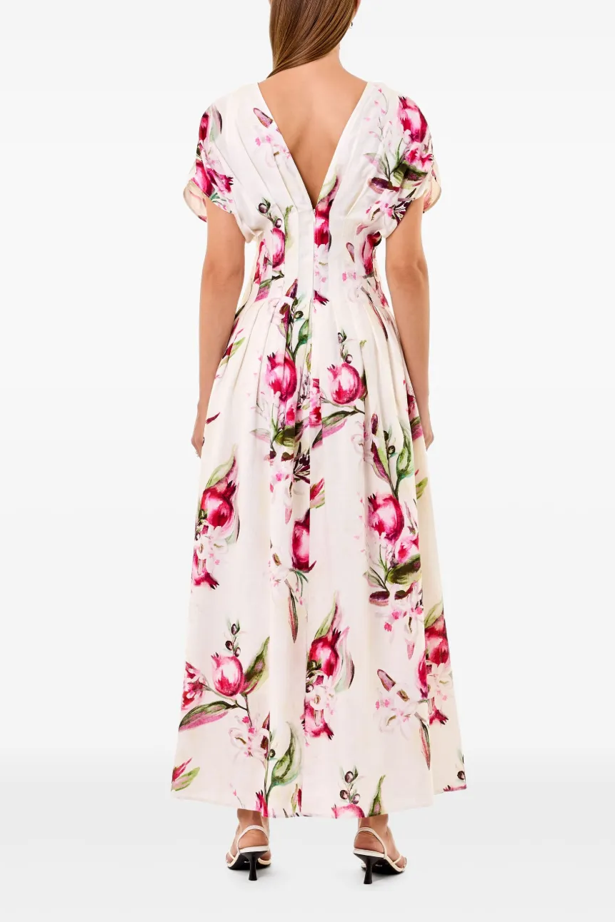 Floral  Pleated V-Neck Midi Dress