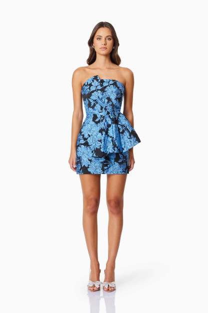 Jacquard Off Shoulder Ruffle Mini Dress