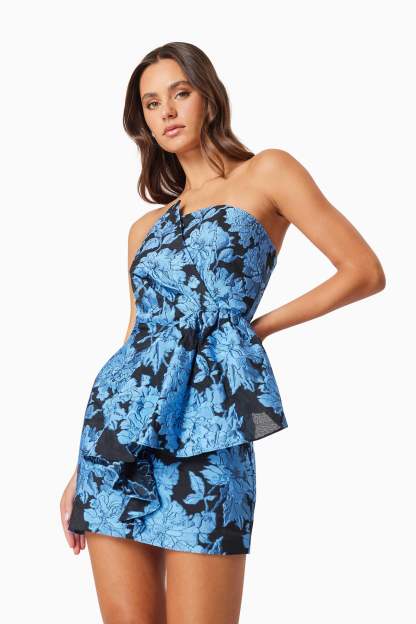Jacquard Off Shoulder Ruffle Mini Dress