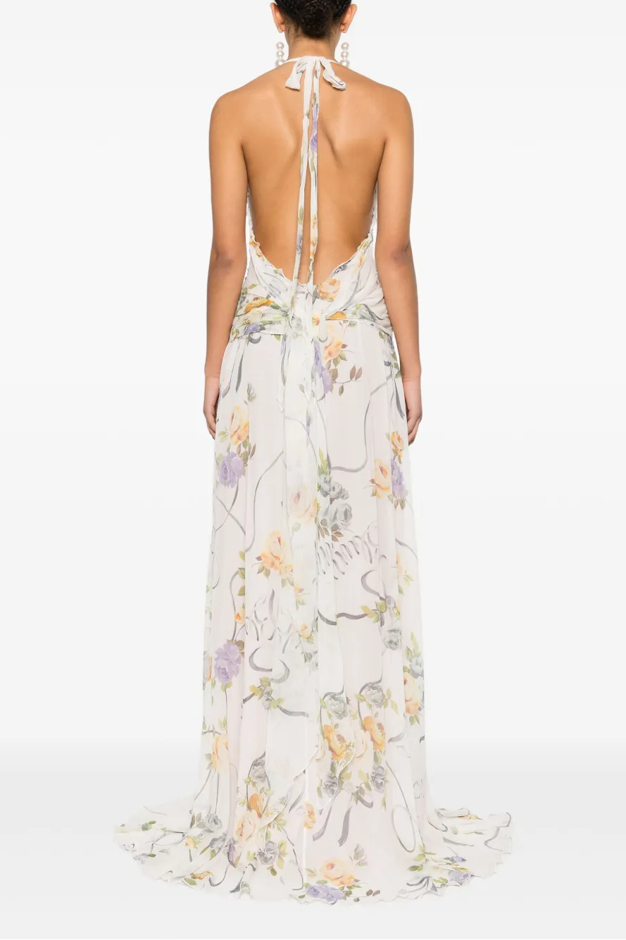 3D Flower Chiffon Ruffle Maxi Dress