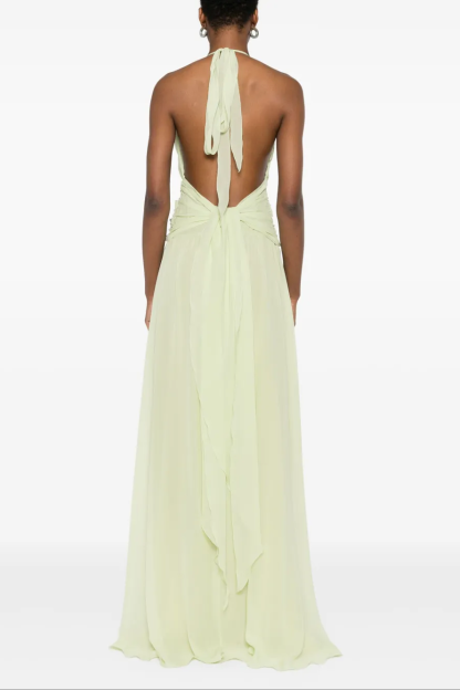 3D Flower Chiffon Ruffle Maxi Dress
