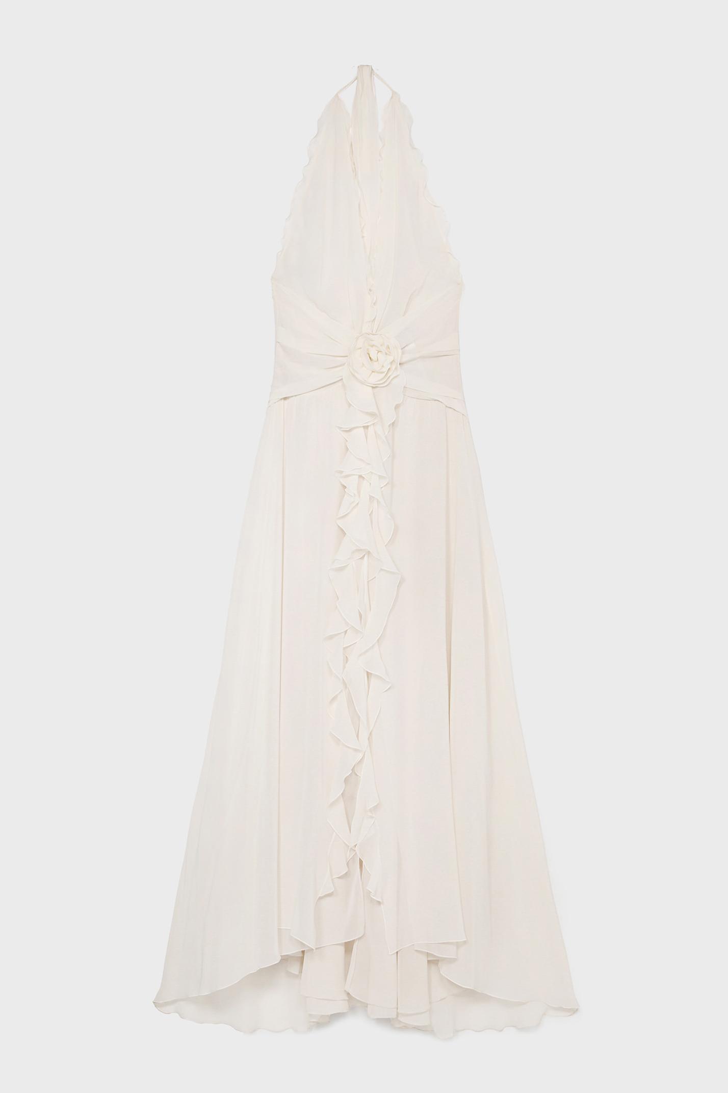 3D Flower Chiffon Ruffle Maxi Dress