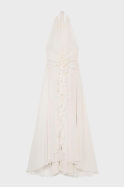3D Flower Chiffon Ruffle Maxi Dress