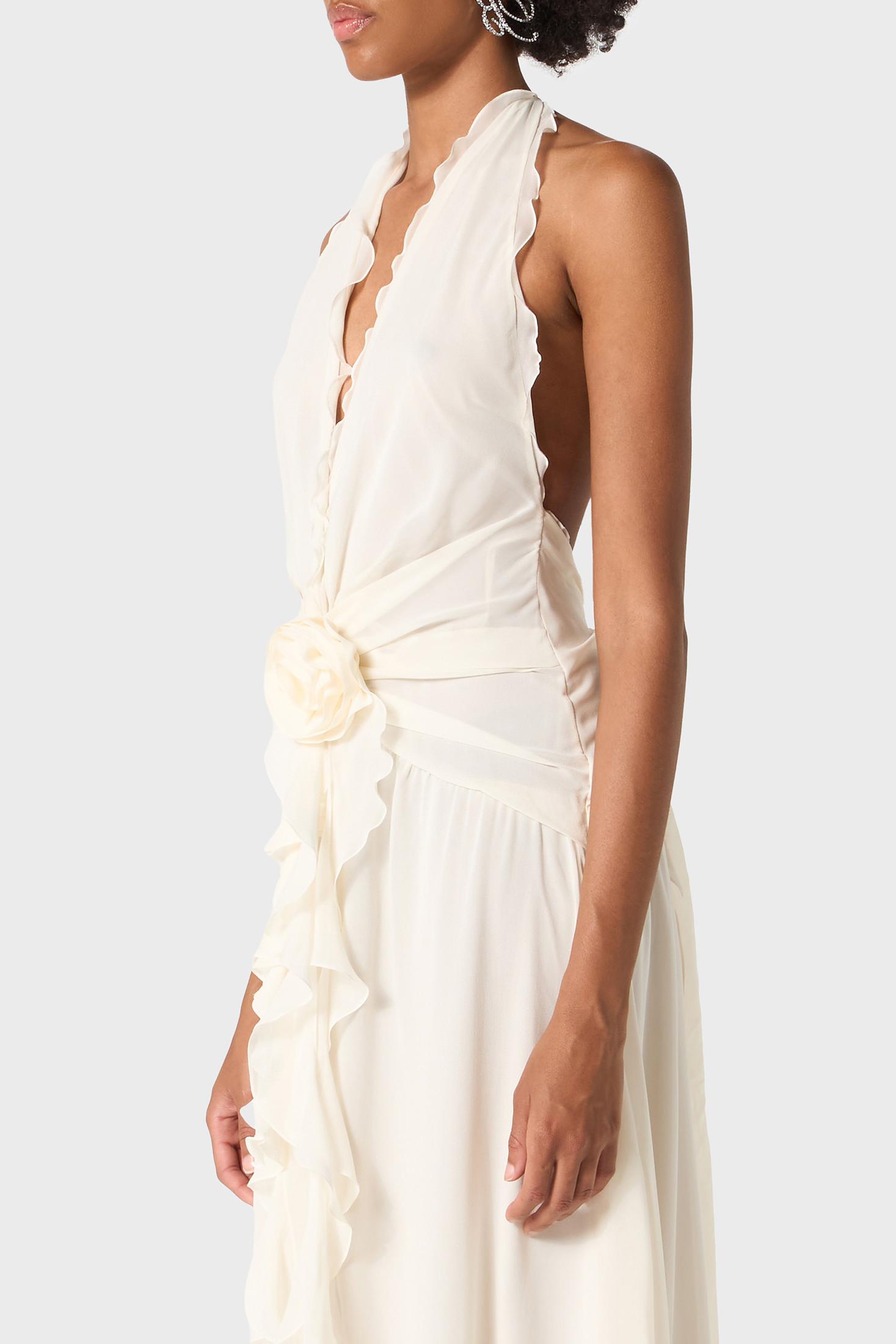 3D Flower Chiffon Ruffle Maxi Dress