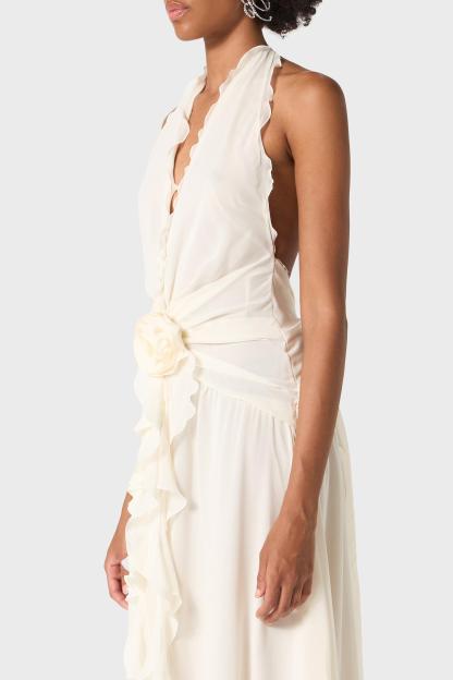 3D Flower Chiffon Ruffle Maxi Dress