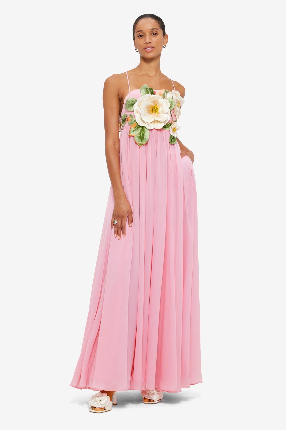 Embroidered Chiffon Slip Maxi Dress