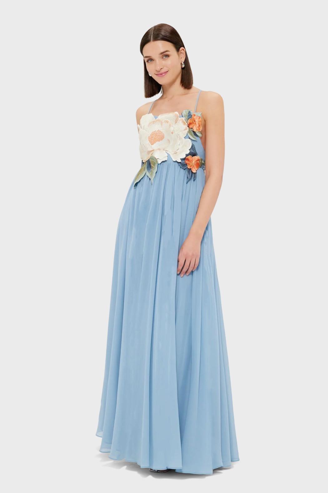 Embroidered Chiffon Slip Maxi Dress