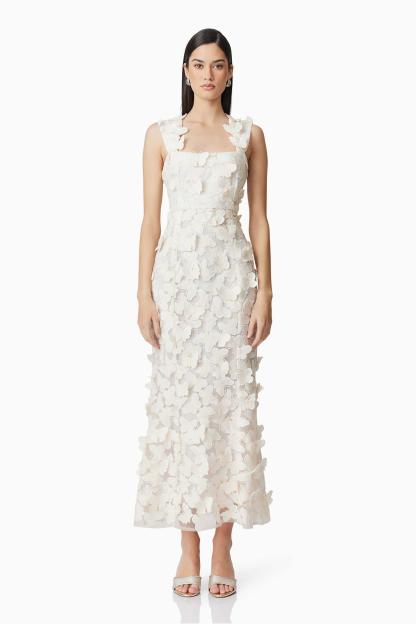 Butterfly Embroidered Square Collar  Midi Dress