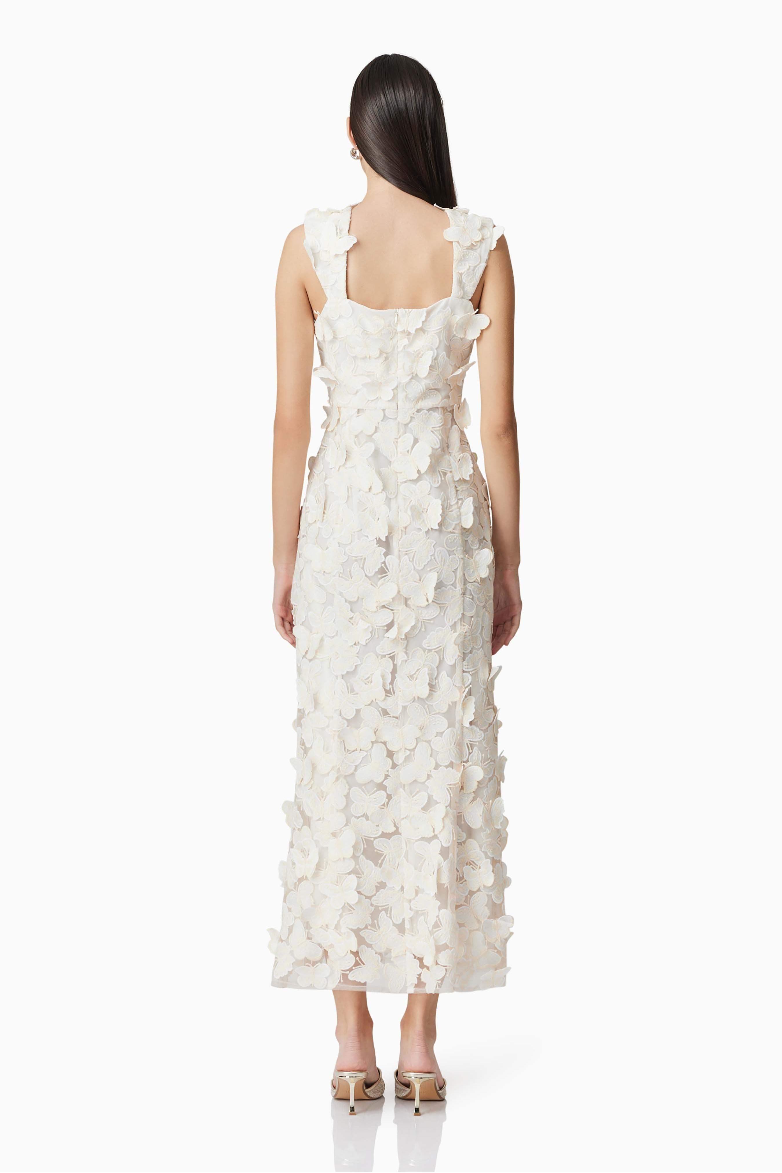 Butterfly Embroidered Square Collar  Midi Dress
