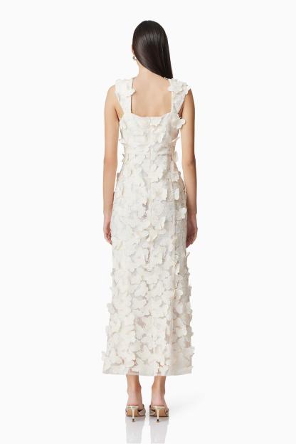Butterfly Embroidered Square Collar  Midi Dress