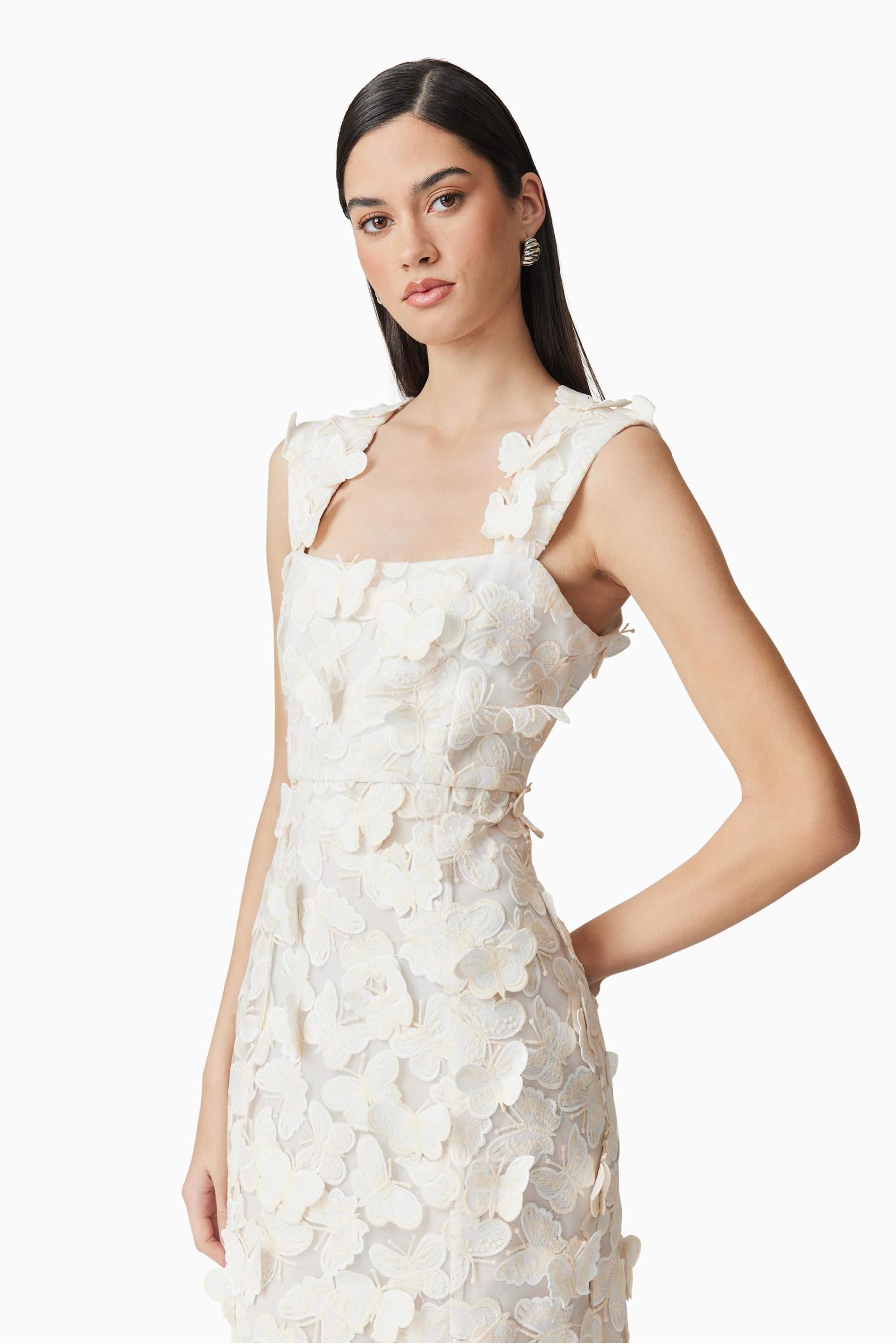 Butterfly Embroidered Square Collar  Midi Dress