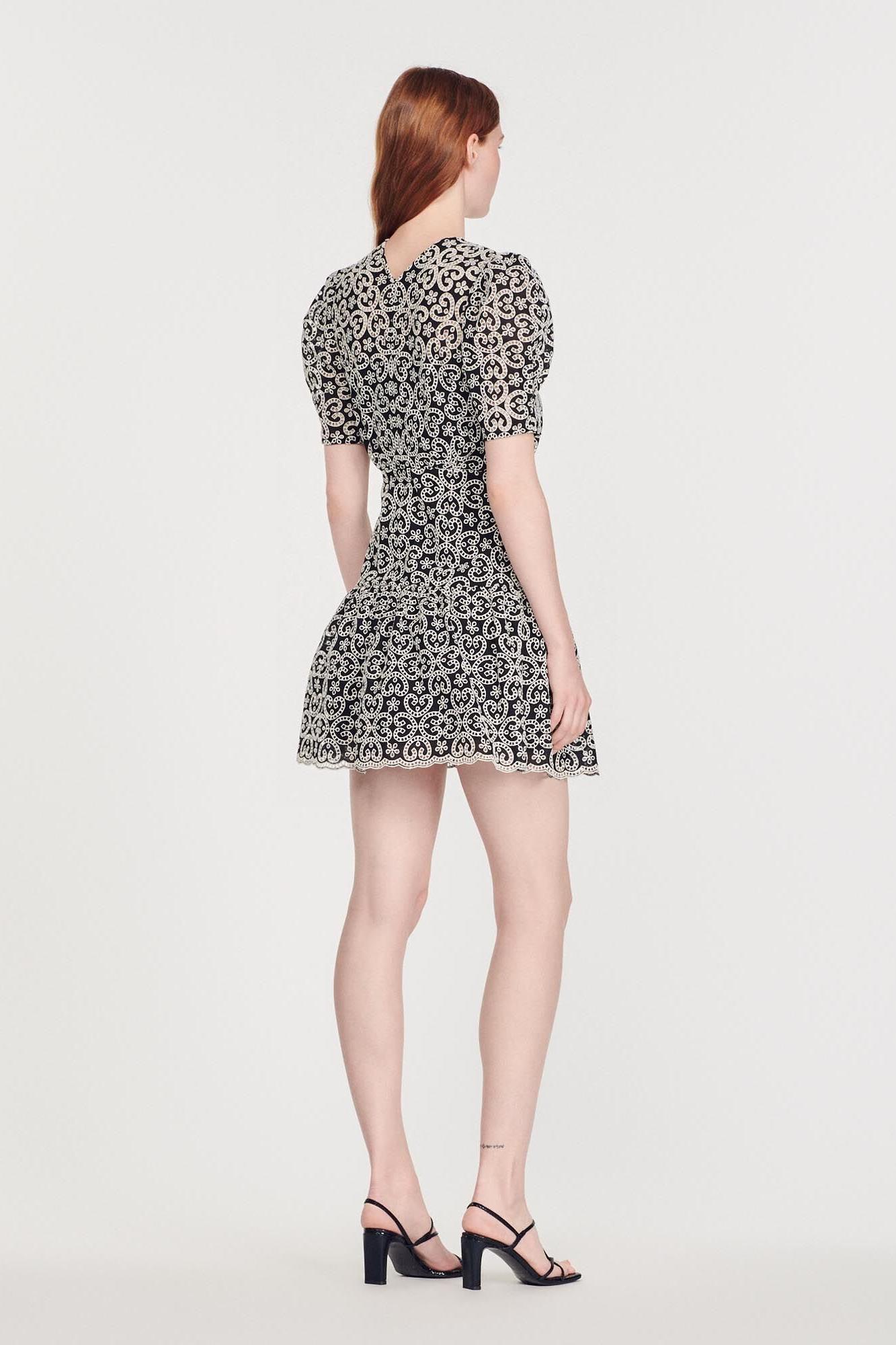 Embroidered V-Neck Puff Sleeve Mini Dress