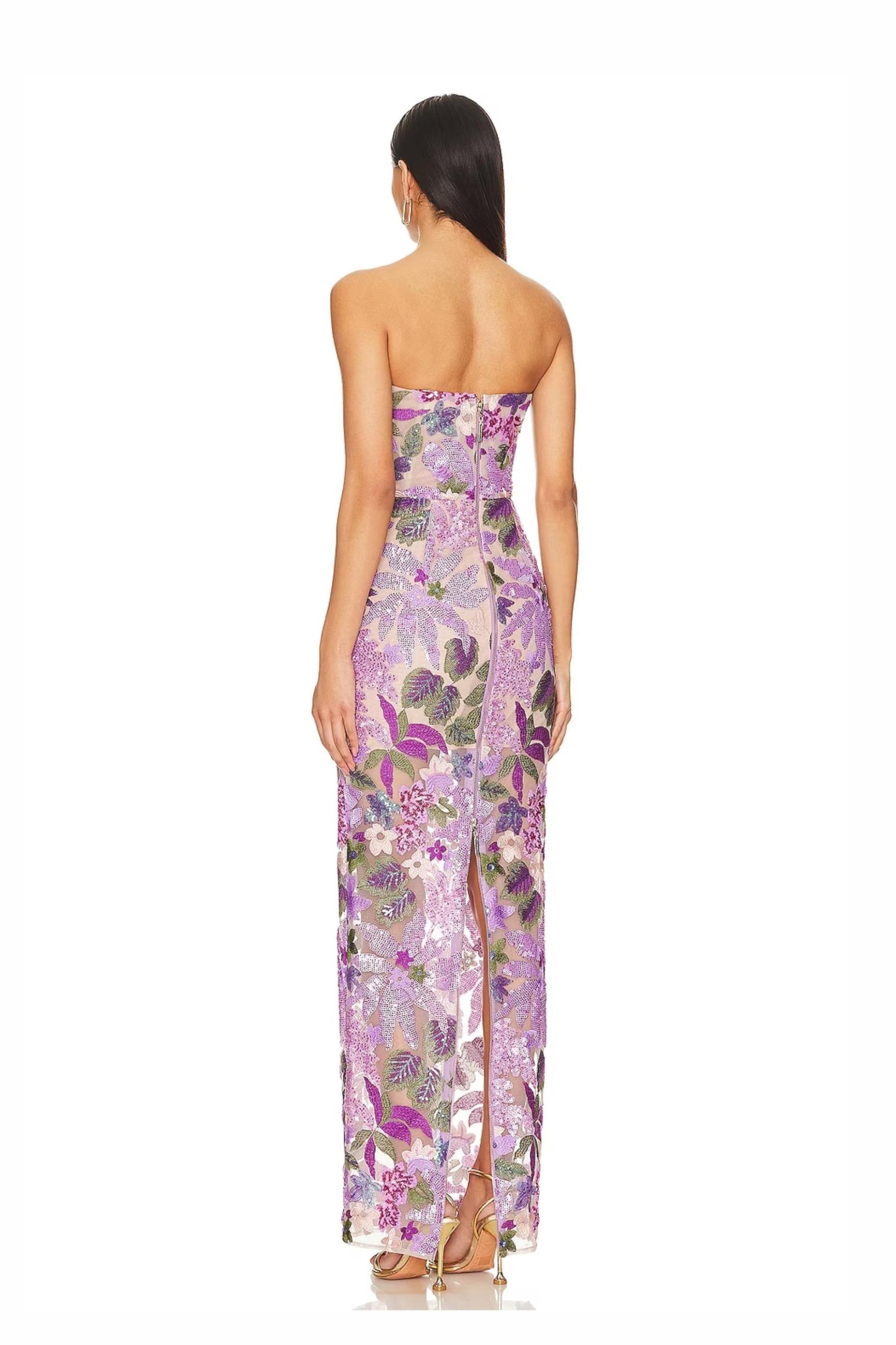 Sequin Embroidered Off Shoulder Split Maxi Dress