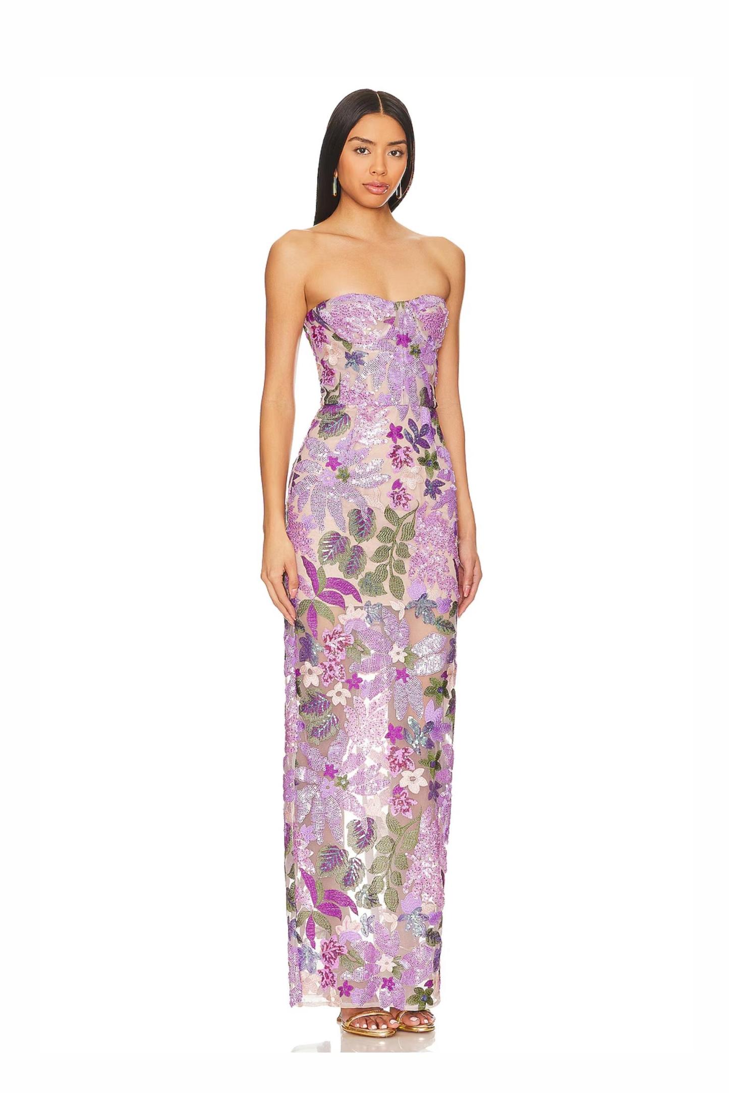 Sequin Embroidered Off Shoulder Split Maxi Dress