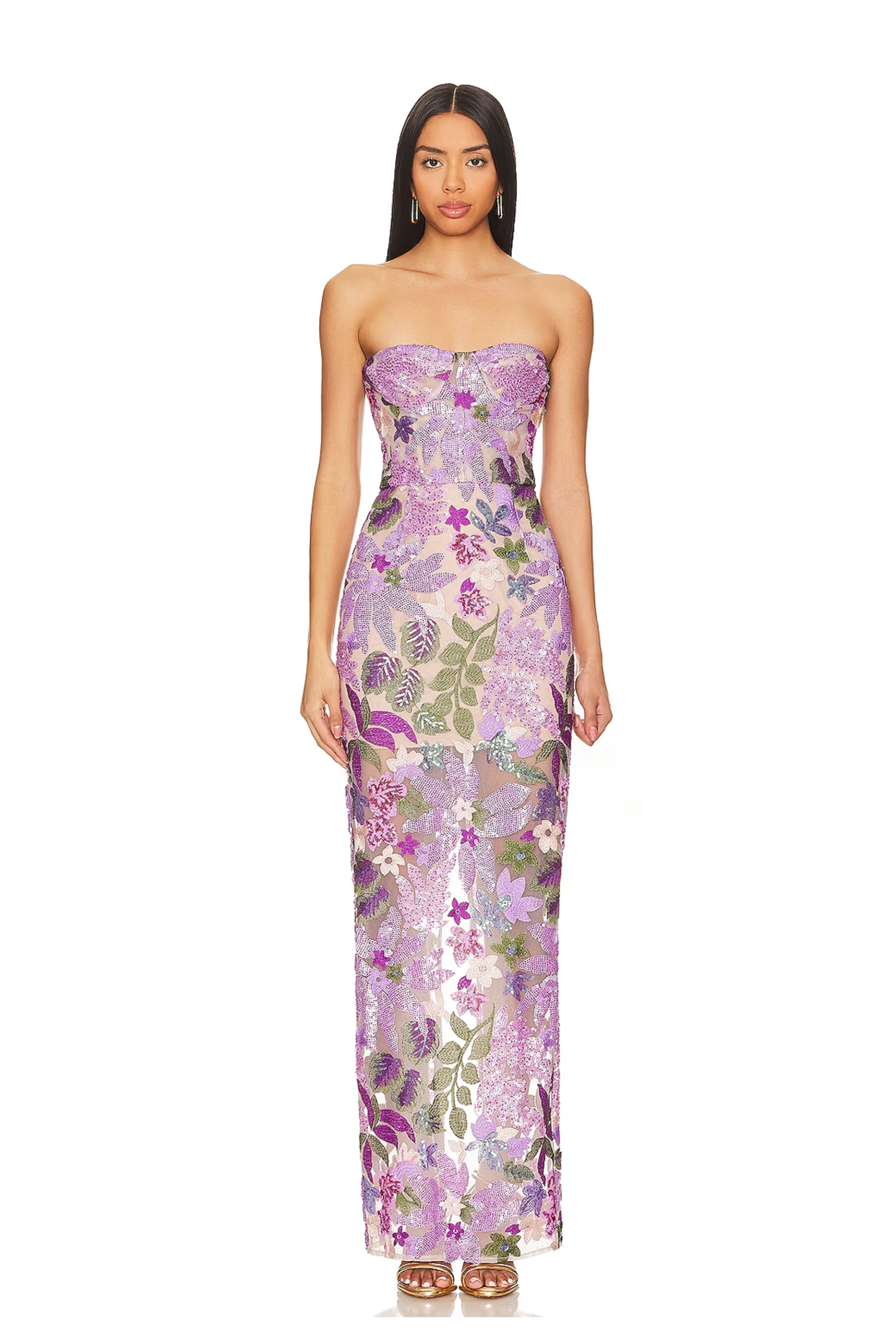 Sequin Embroidered Off Shoulder Split Maxi Dress
