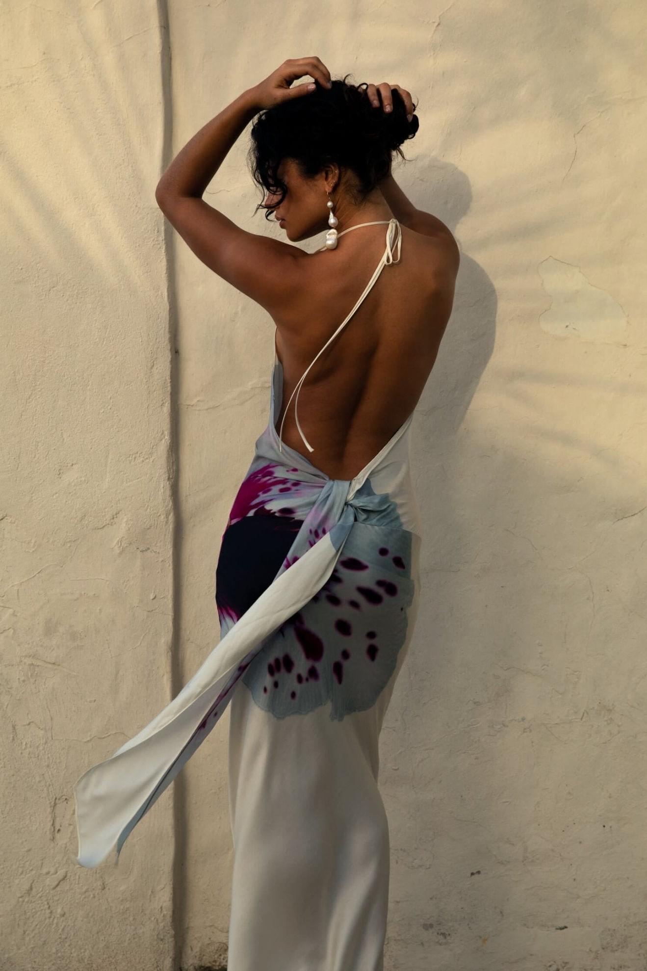 Floral Satin Halter Neck Maxi Dress