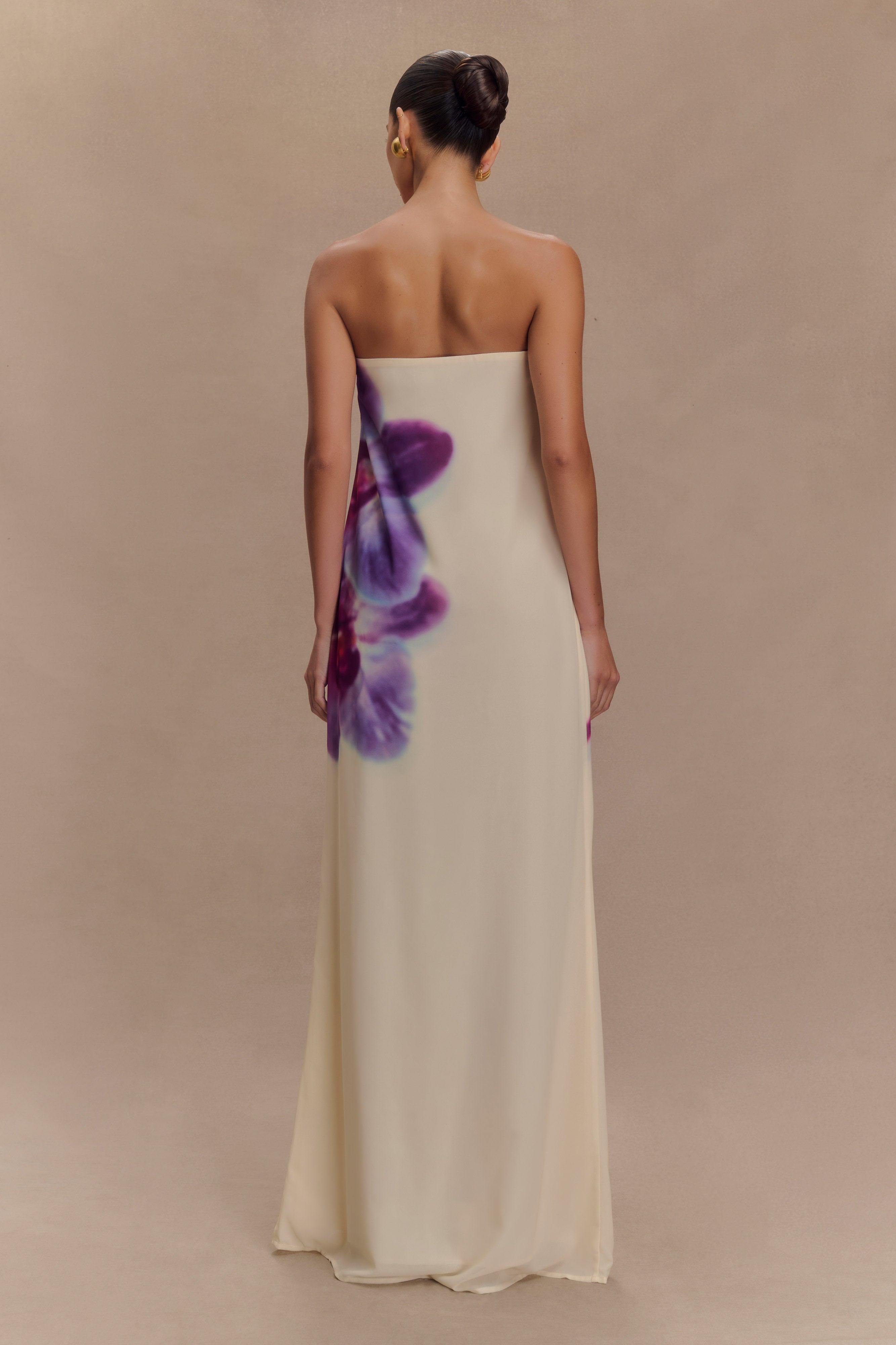 Satin Floral Off Shoulder Maxi Dress
