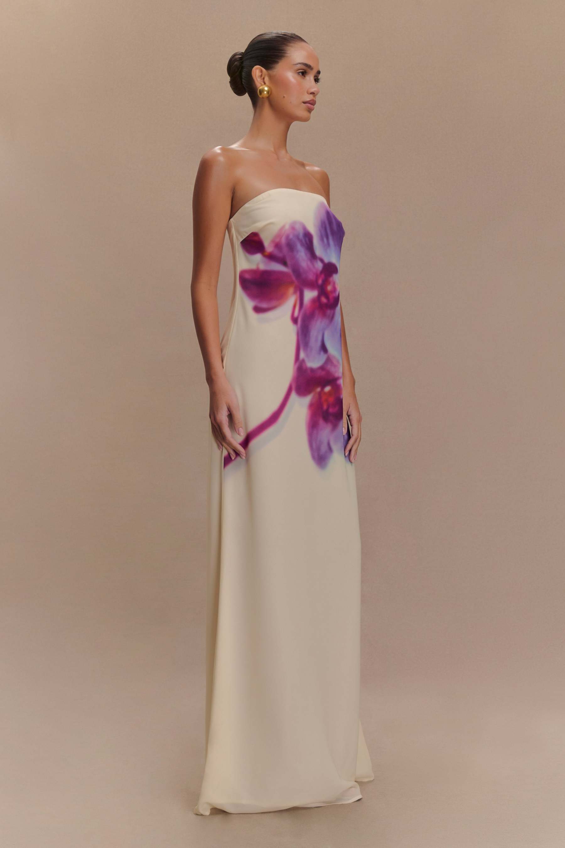 Satin Floral Off Shoulder Maxi Dress