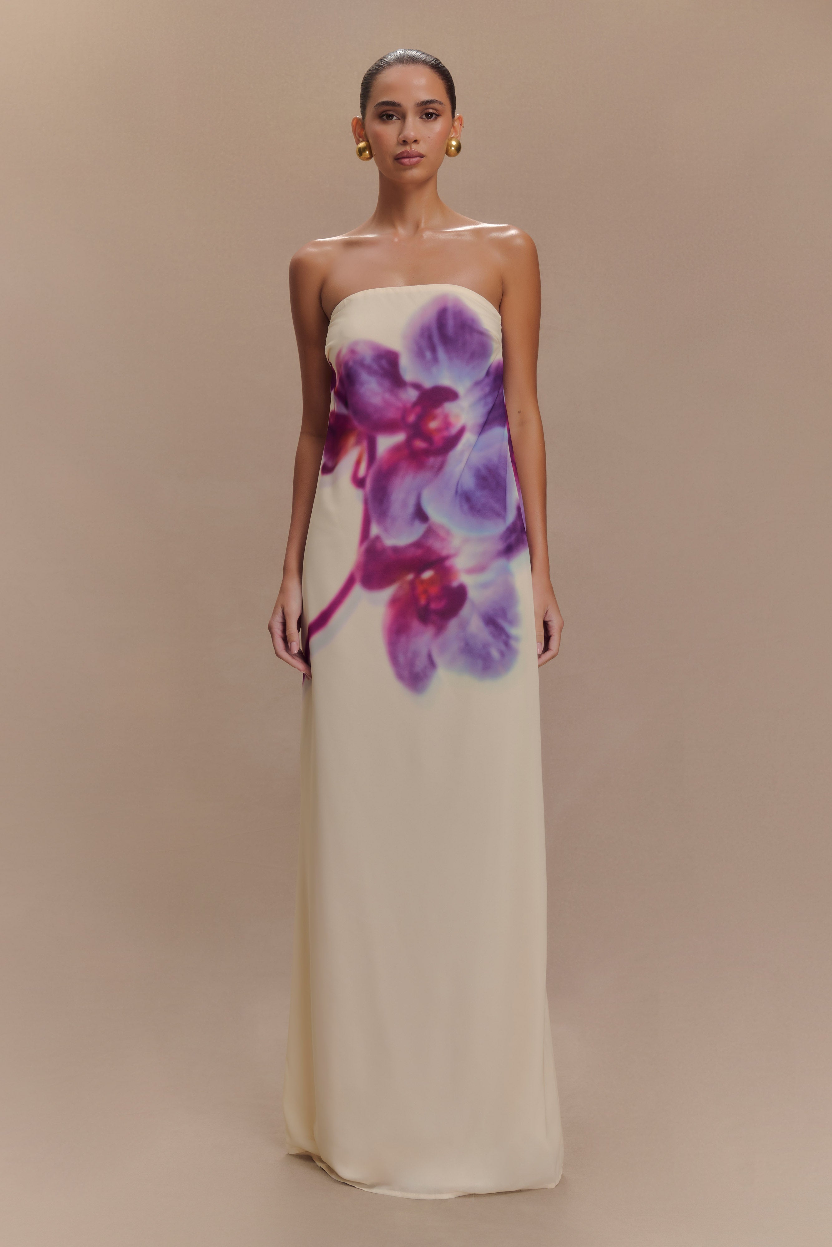 Satin Floral Off Shoulder Maxi Dress