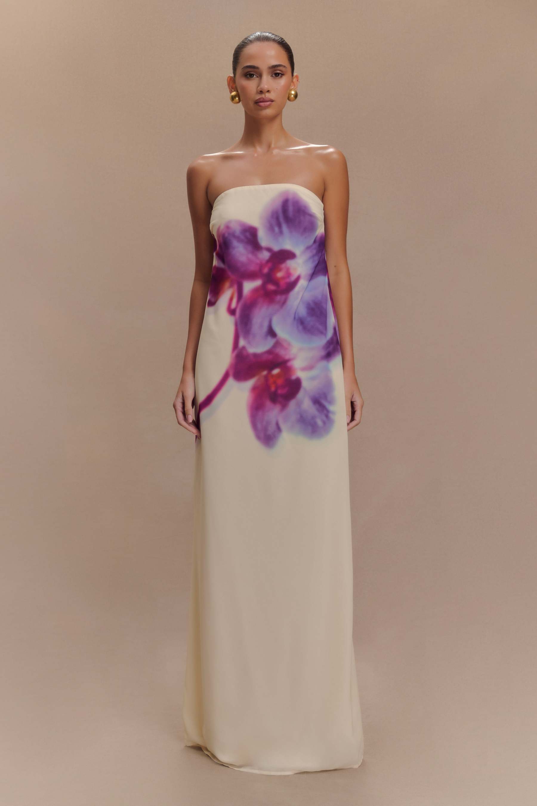 Satin Floral Off Shoulder Maxi Dress