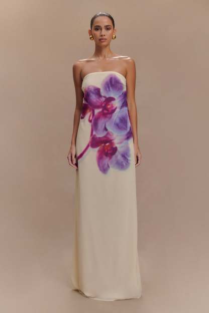 Satin Floral Off Shoulder Maxi Dress