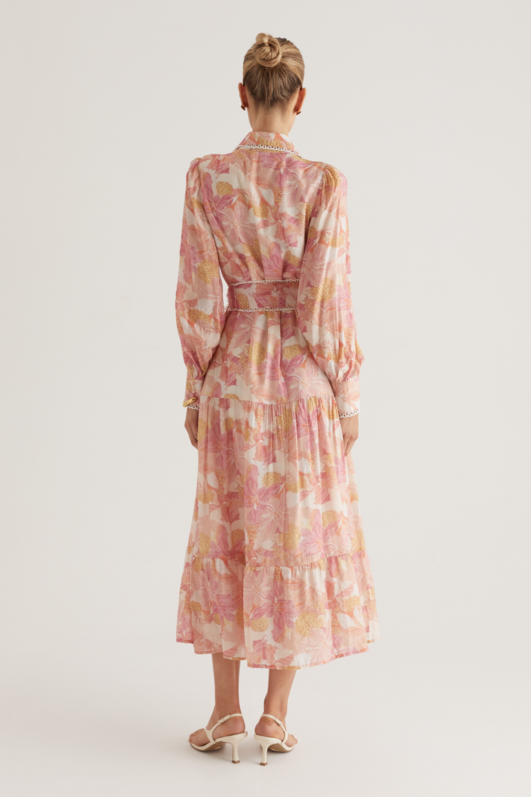 Floral Lace Edge Lace-Up Midi Dress