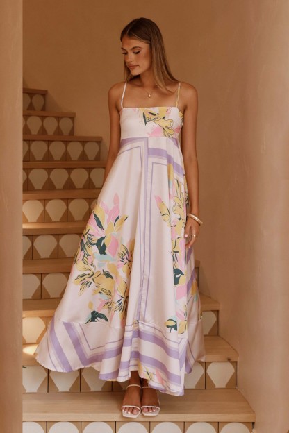 Floral Smocking Sleeveless Midi Dress