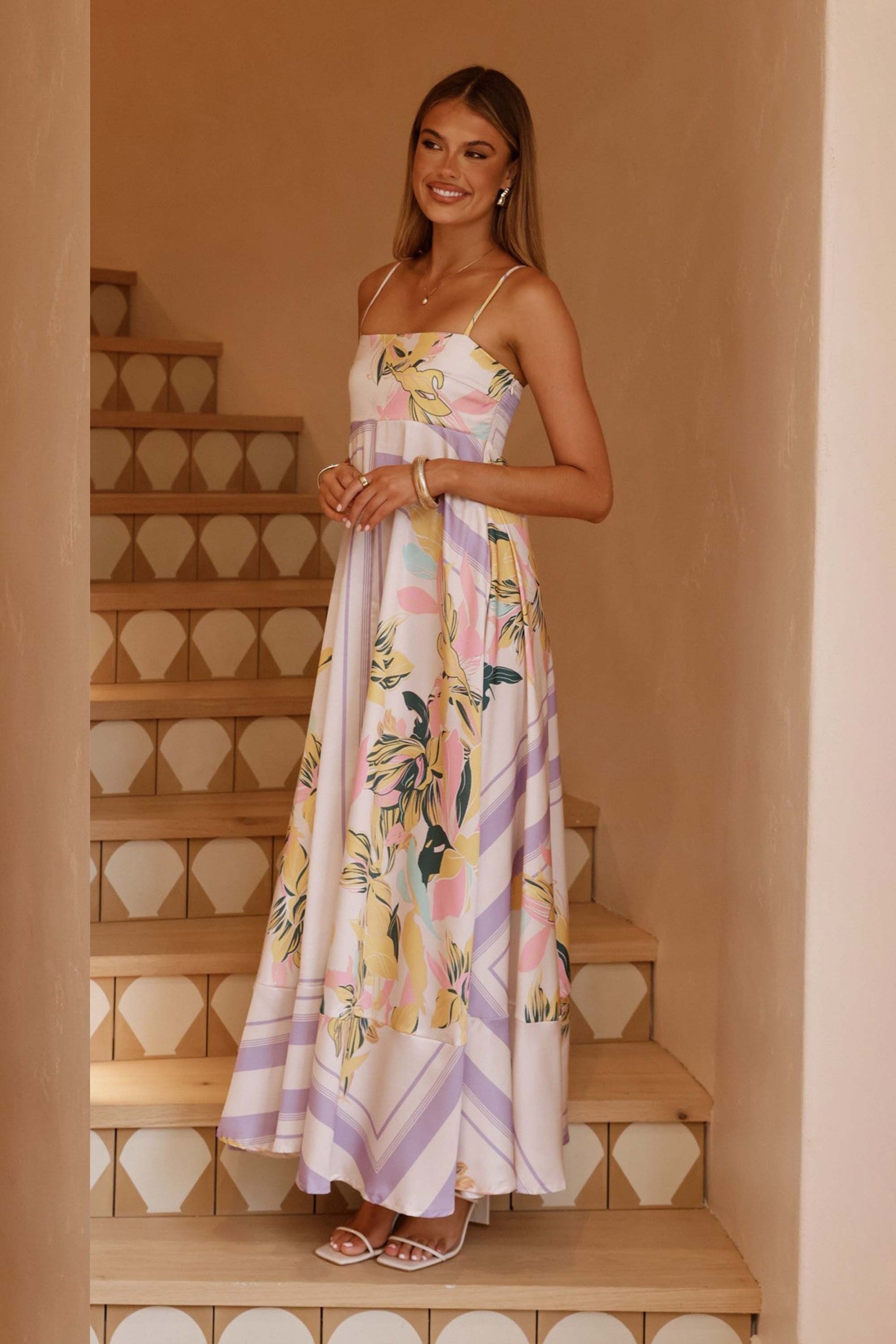 Floral Smocking Sleeveless Midi Dress