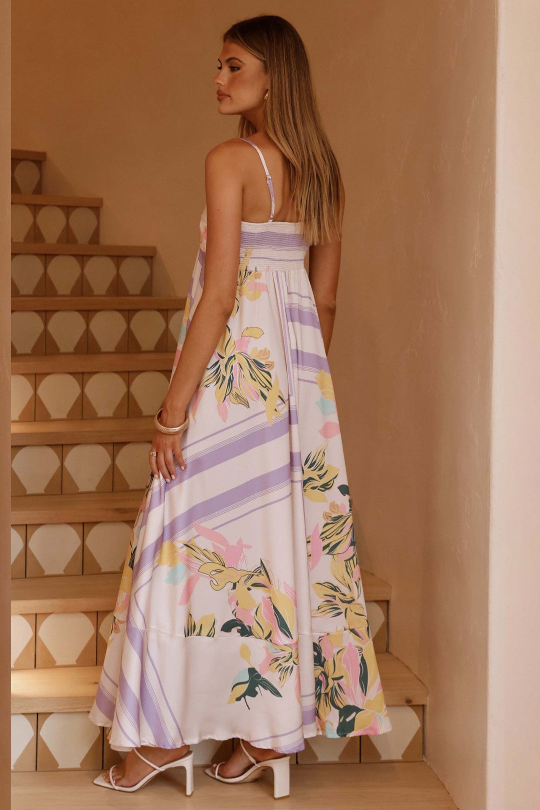 Floral Smocking Sleeveless Midi Dress