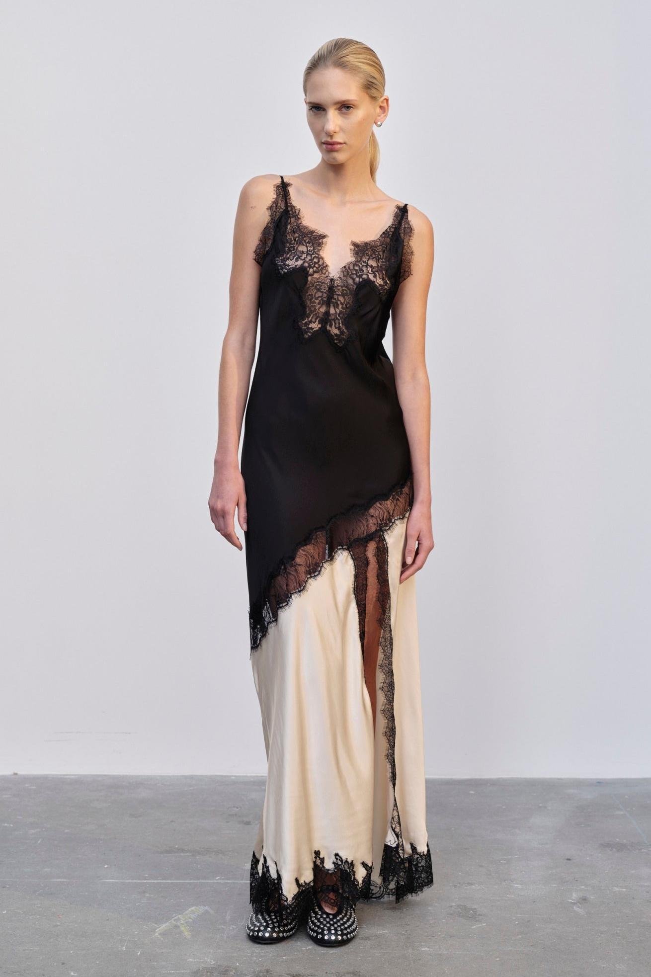 Lace Splicing Contrast Color Maxi Dress