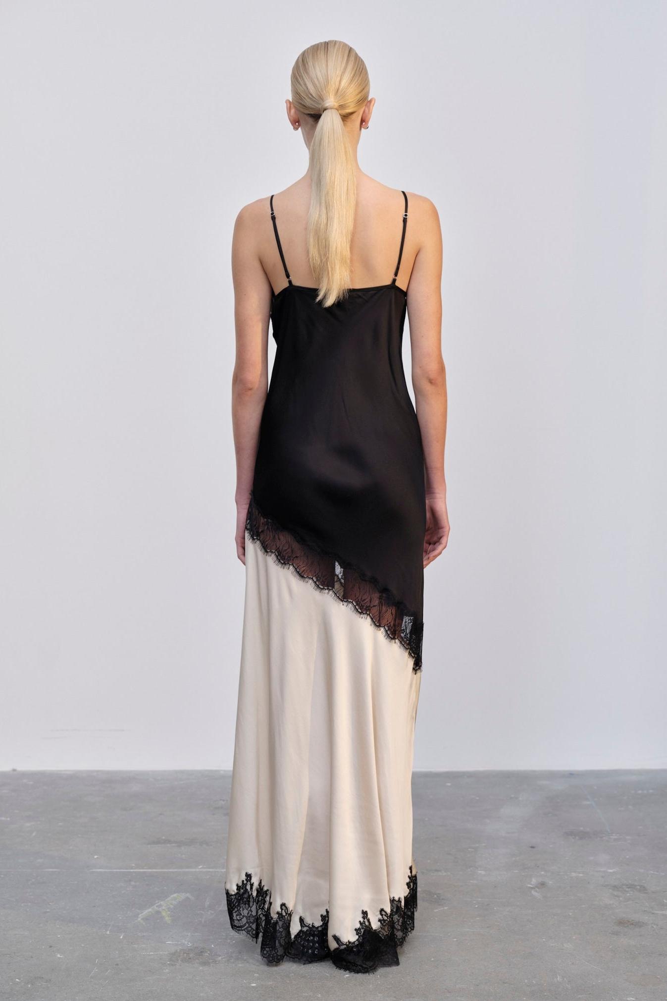 Lace Splicing Contrast Color Maxi Dress