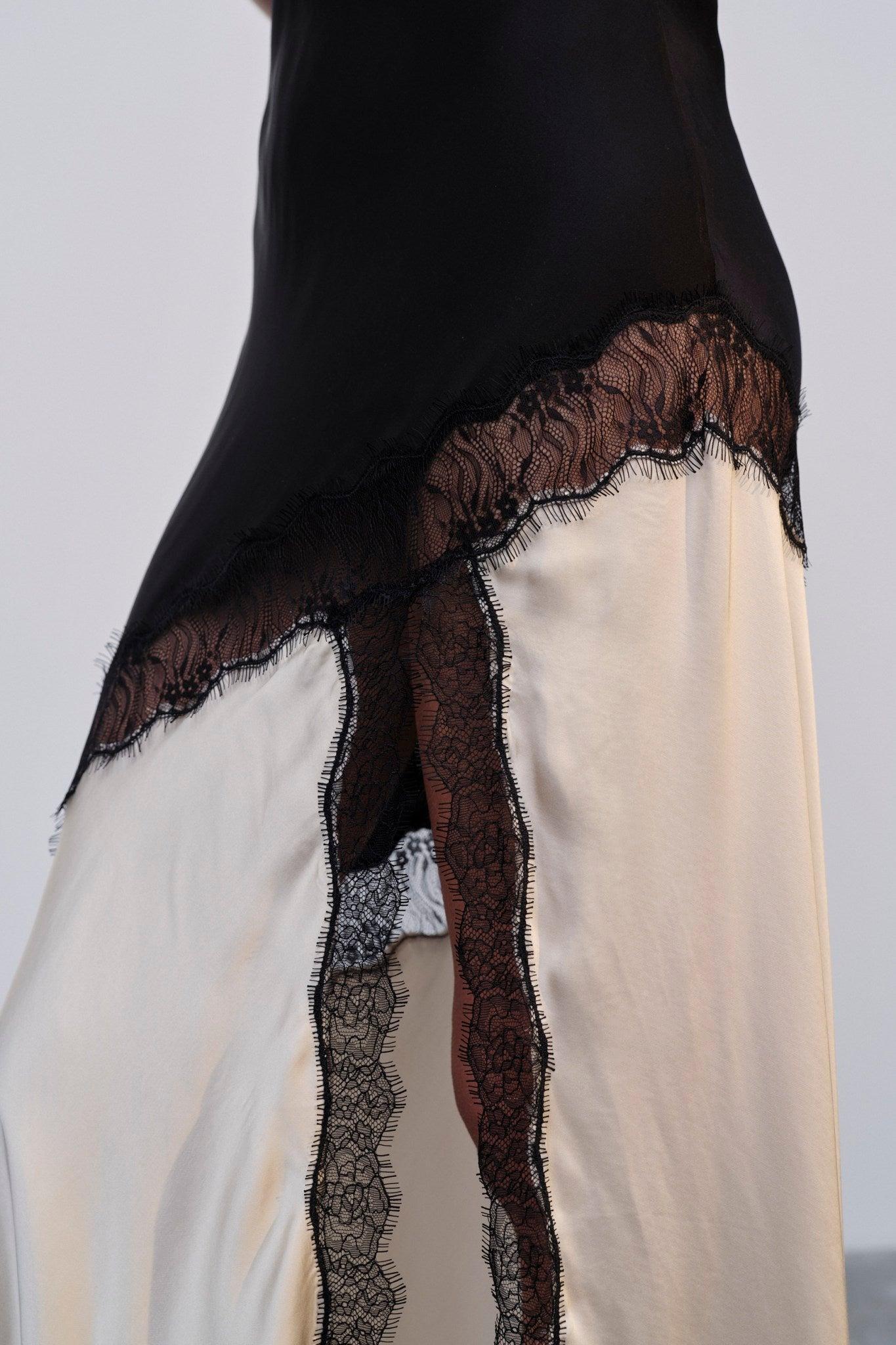 Lace Splicing Contrast Color Maxi Dress