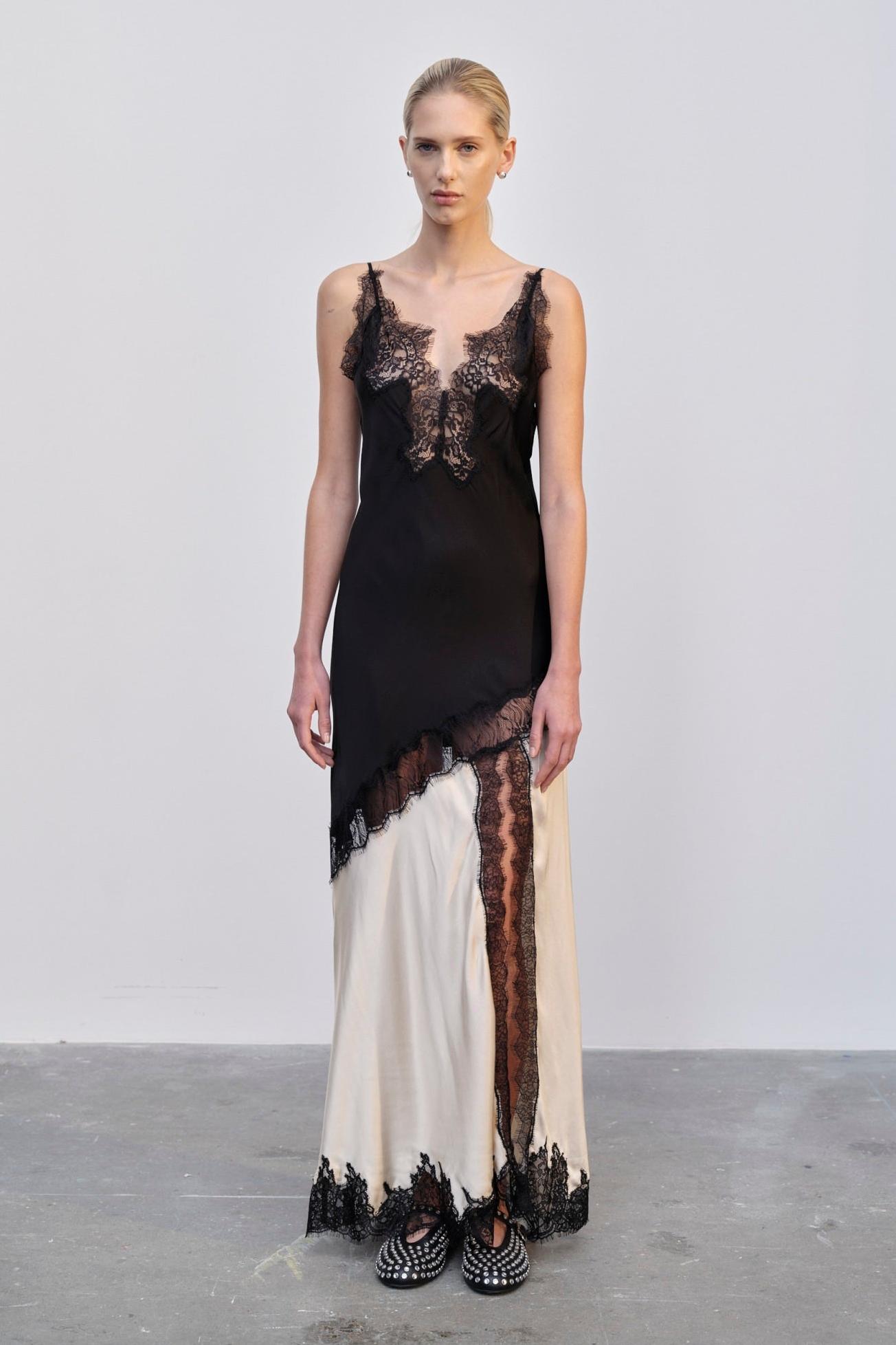 Lace Splicing Contrast Color Maxi Dress