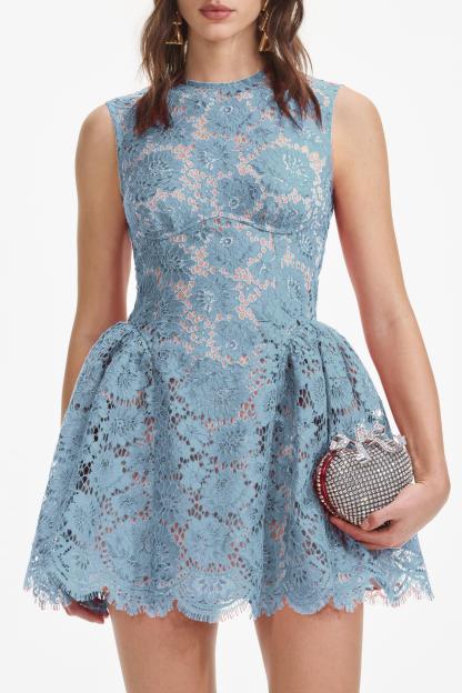 Lace Sleeveless Round Neck Mini Dress