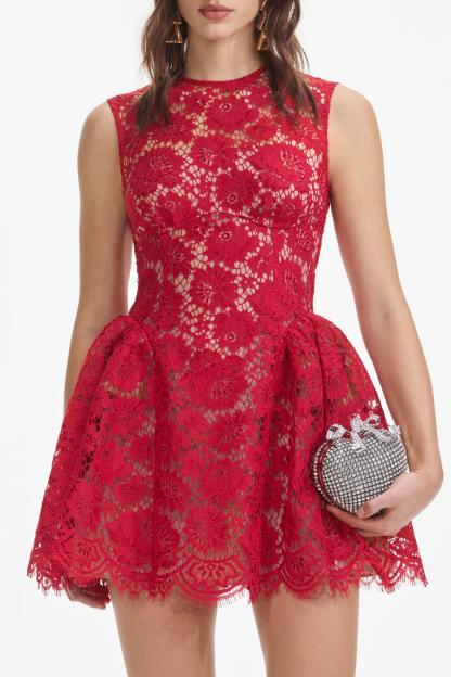 Lace Sleeveless Round Neck Mini Dress