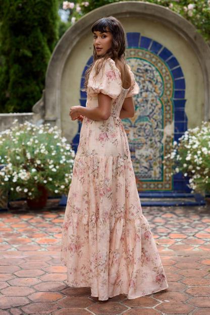 Floral Faux Pearl Cut-Out  Maxi Dress