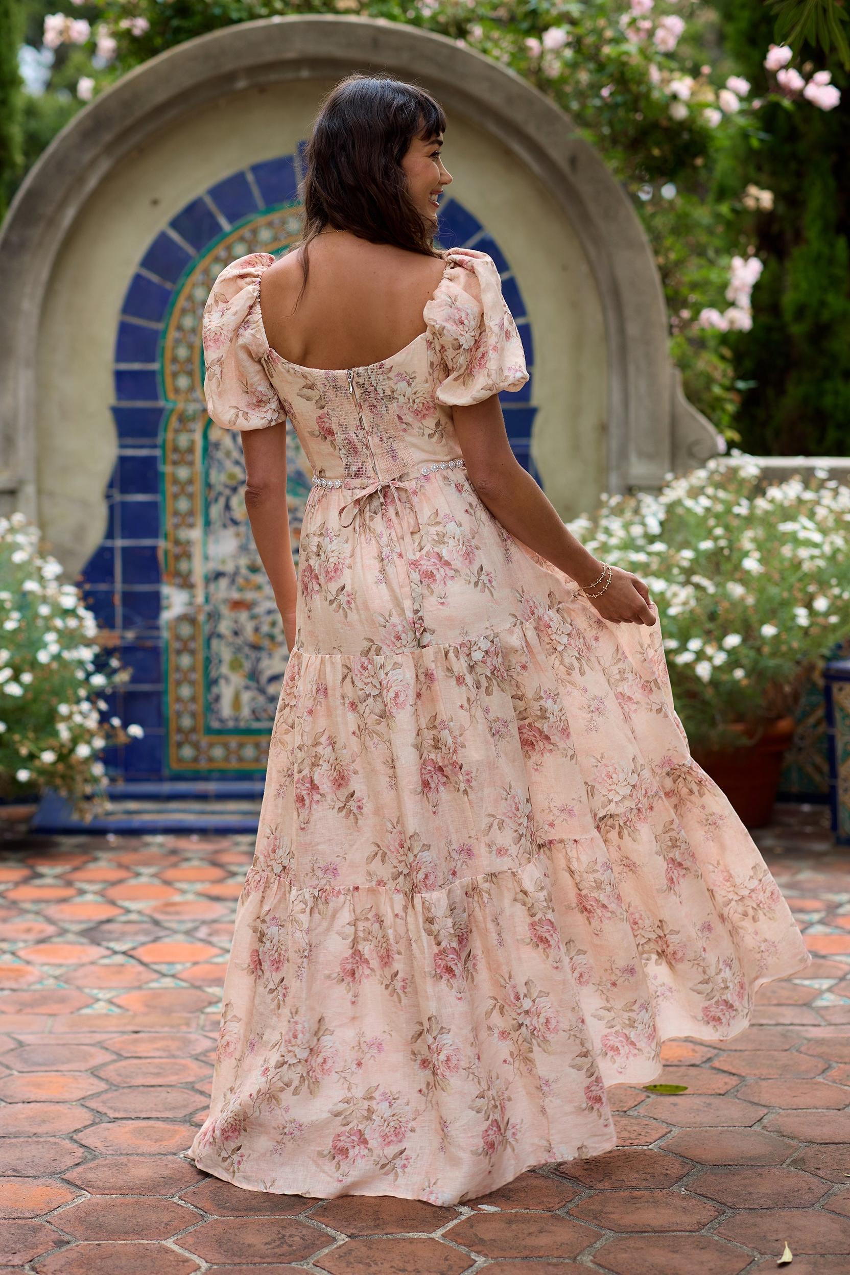 Floral Faux Pearl Cut-Out  Maxi Dress