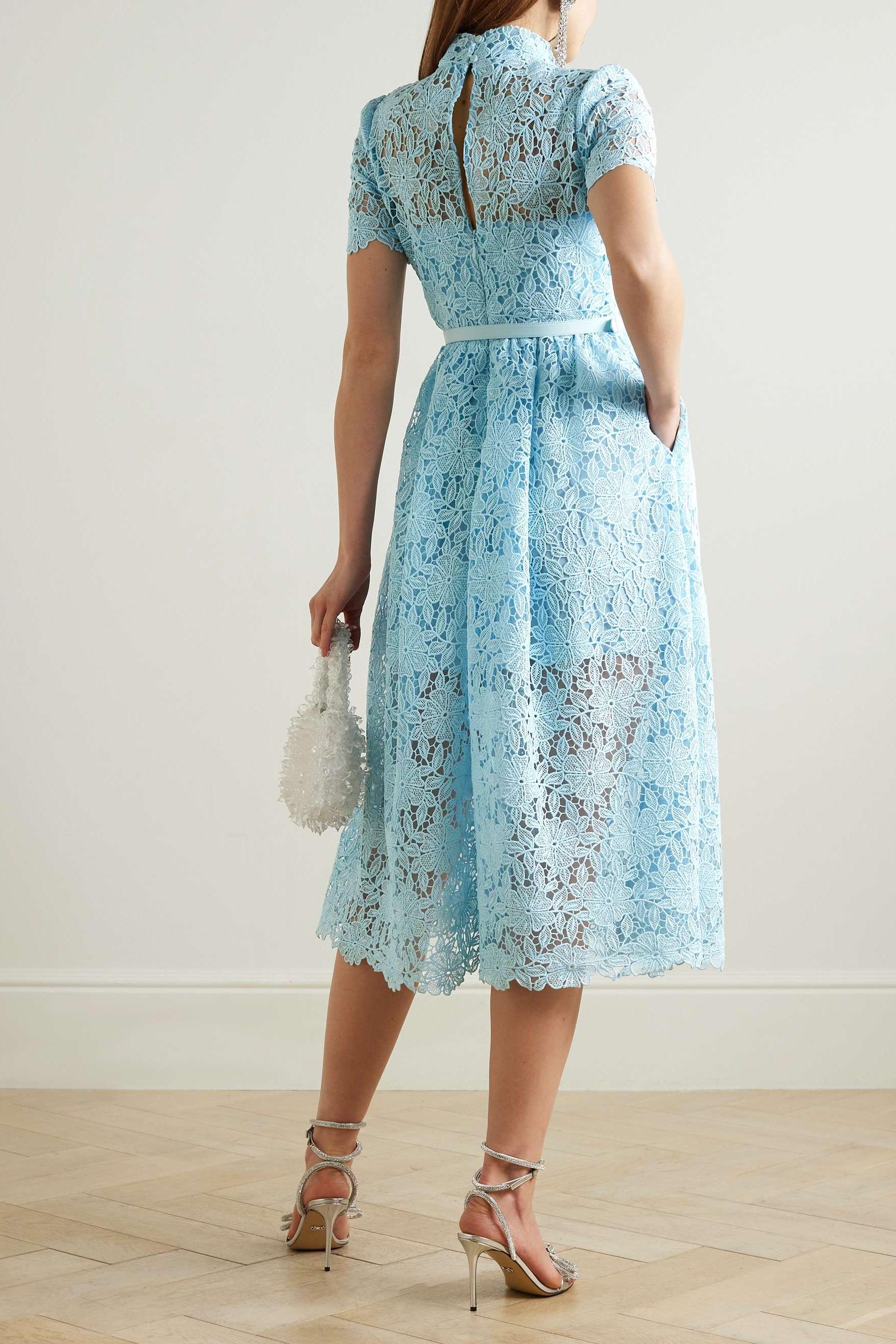 Lace High Neck Cut-Out Midi Dress With Belt