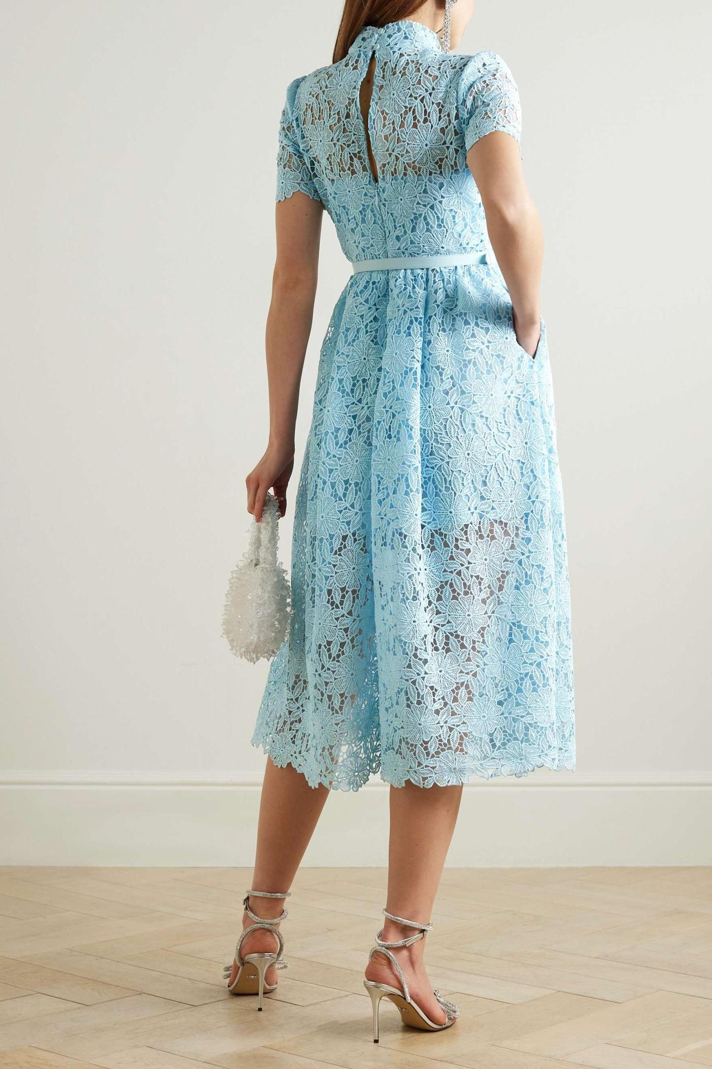 Lace High Neck Cut-Out Midi Dress With Belt